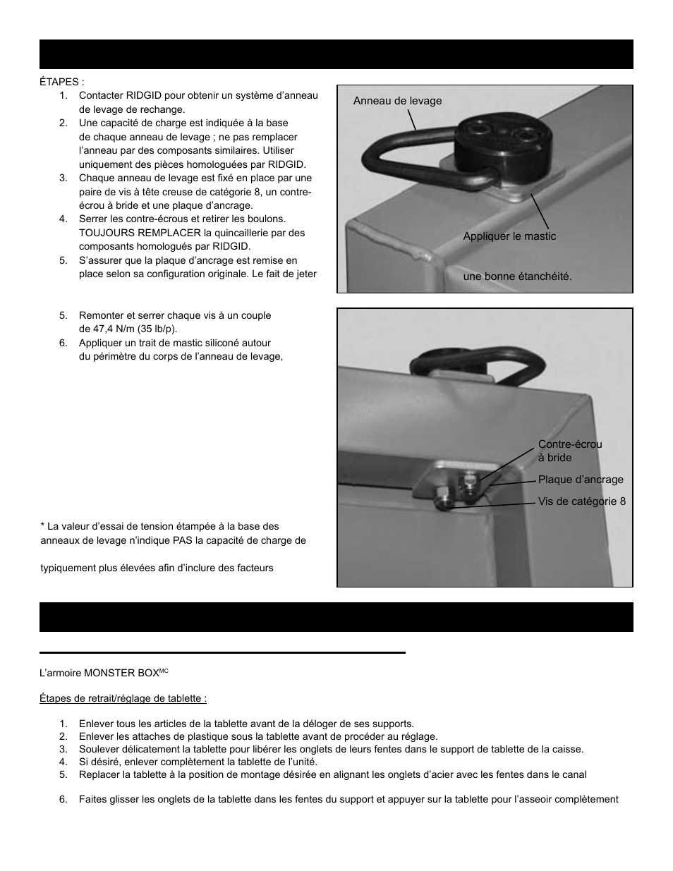 Réglage des tablettes : (modèle 1020 uniquement) | RIDGID MONSTER BOX User Manual | Page 18 / 124