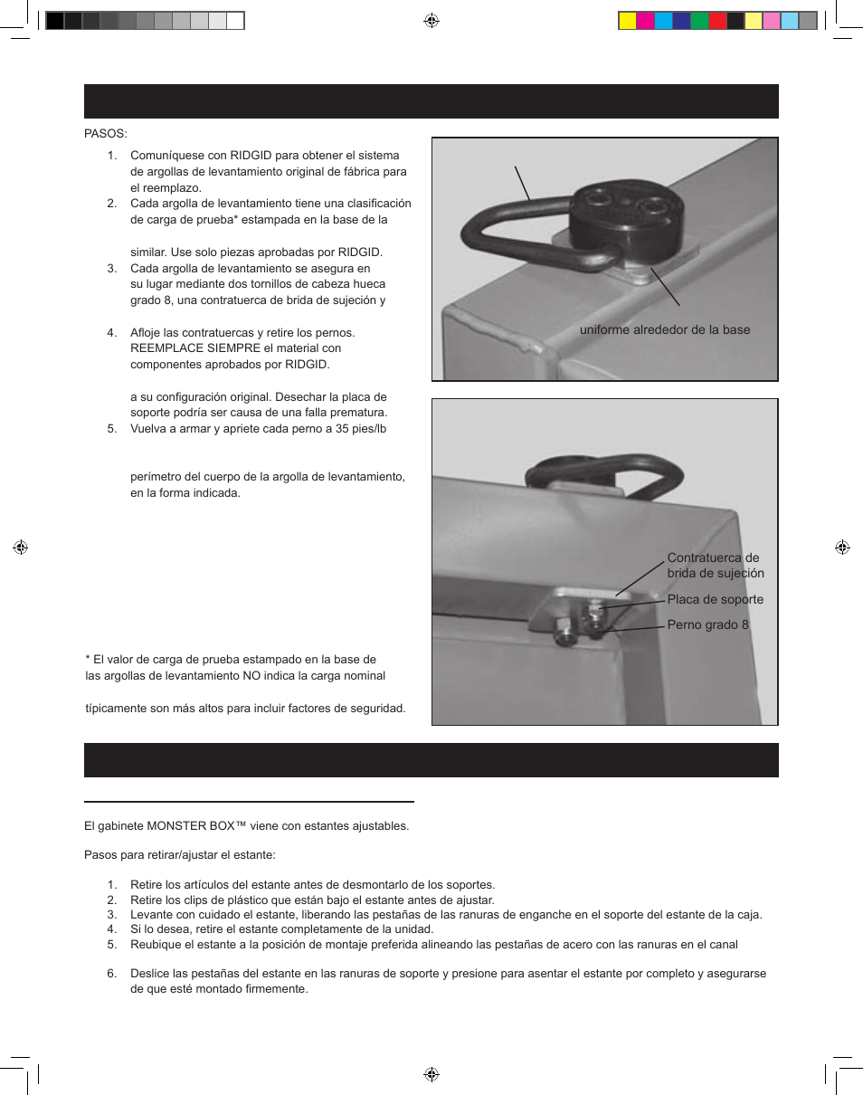 Ajuste del estante: (sólo modelo 1020) | RIDGID MONSTER BOX User Manual | Page 24 / 124