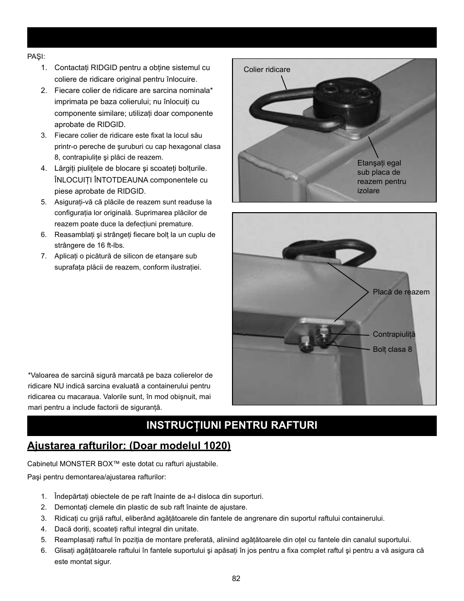 Ajustarea rafturilor: (doar modelul 1020) | RIDGID MONSTER BOX User Manual | Page 84 / 124