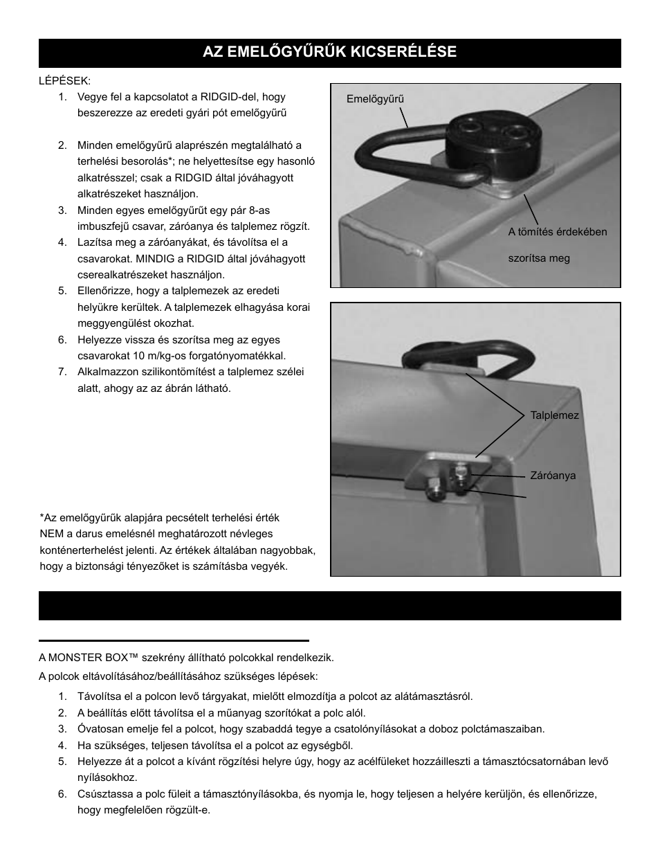 Polcbeállítás: (csak a 1020 modellnél) | RIDGID MONSTER BOX User Manual | Page 96 / 124