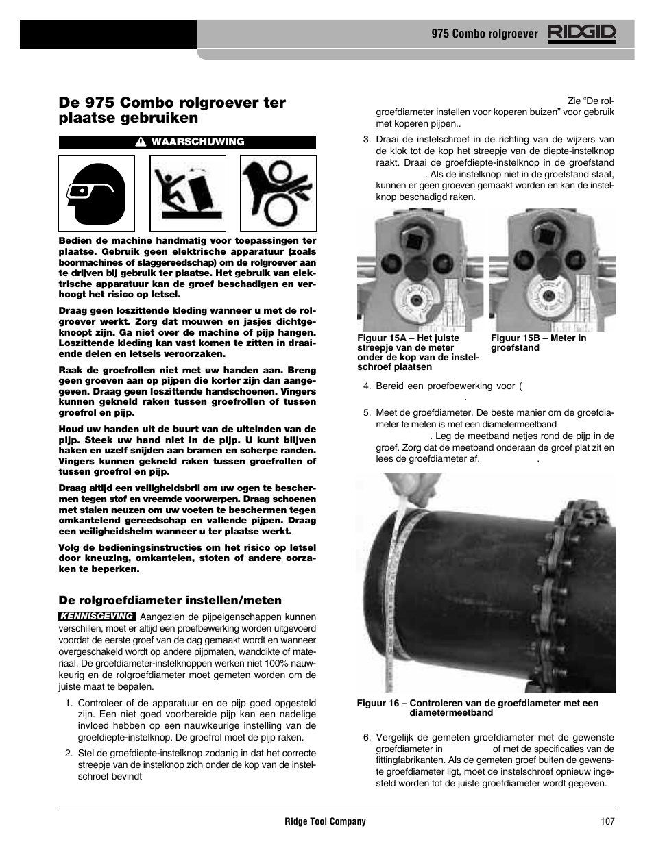 De 975 combo rolgroever ter plaatse gebruiken | RIDGID Combo Roll Groover User Manual | Page 109 / 490