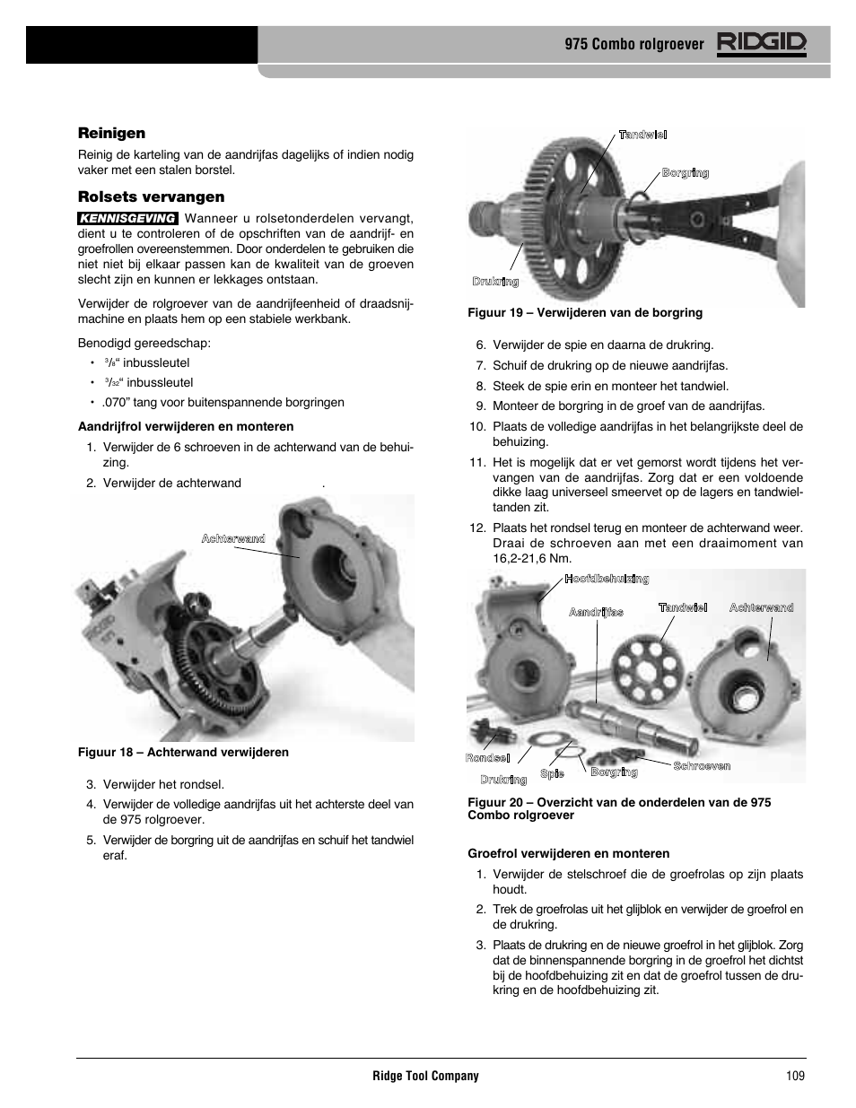 Reinigen, Rolsets vervangen, 975 combo rolgroever | RIDGID Combo Roll Groover User Manual | Page 111 / 490