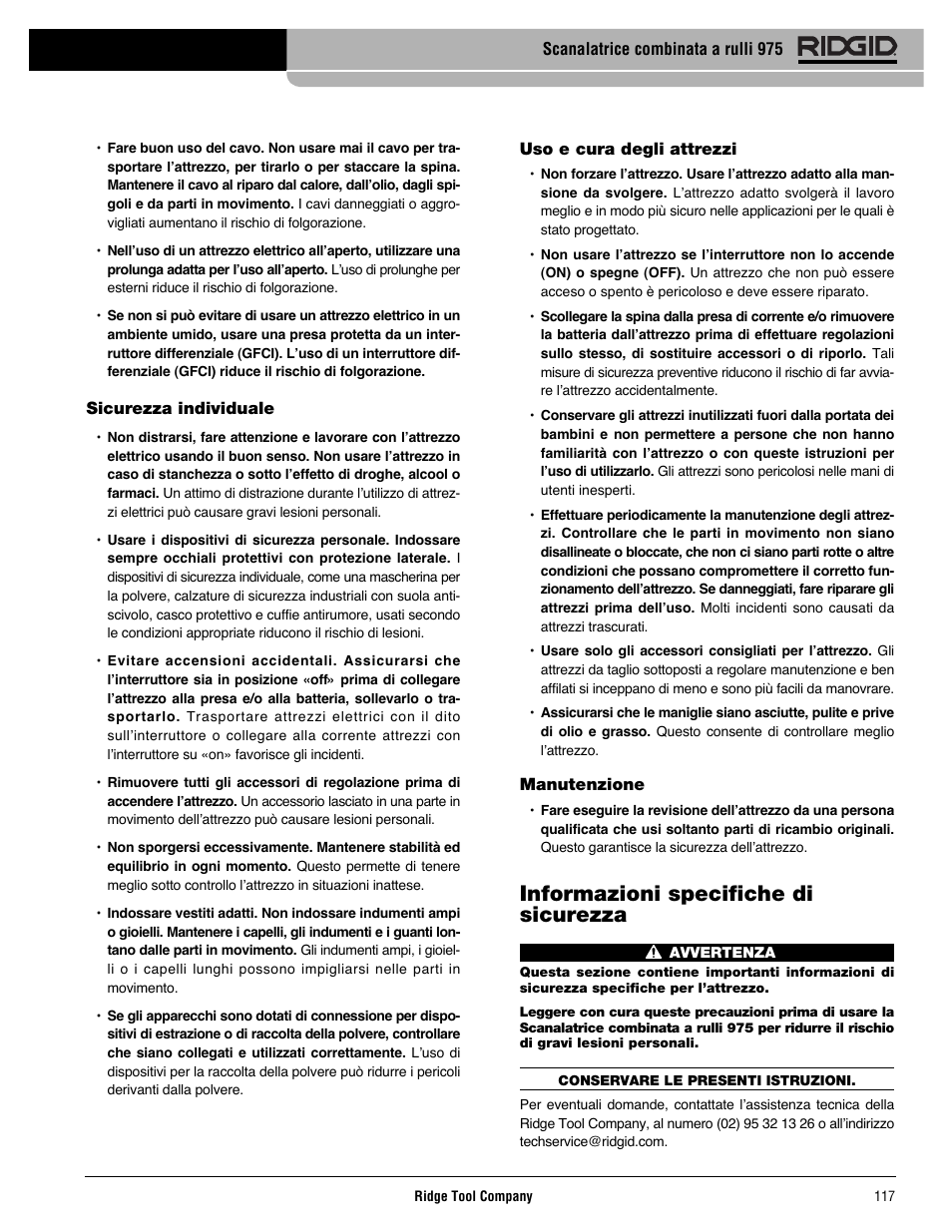 Informazioni specifiche di sicurezza | RIDGID Combo Roll Groover User Manual | Page 119 / 490