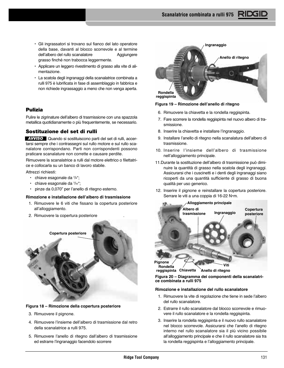 Pulizia, Sostituzione del set di rulli, Scanalatrice combinata a rulli 975 | RIDGID Combo Roll Groover User Manual | Page 133 / 490