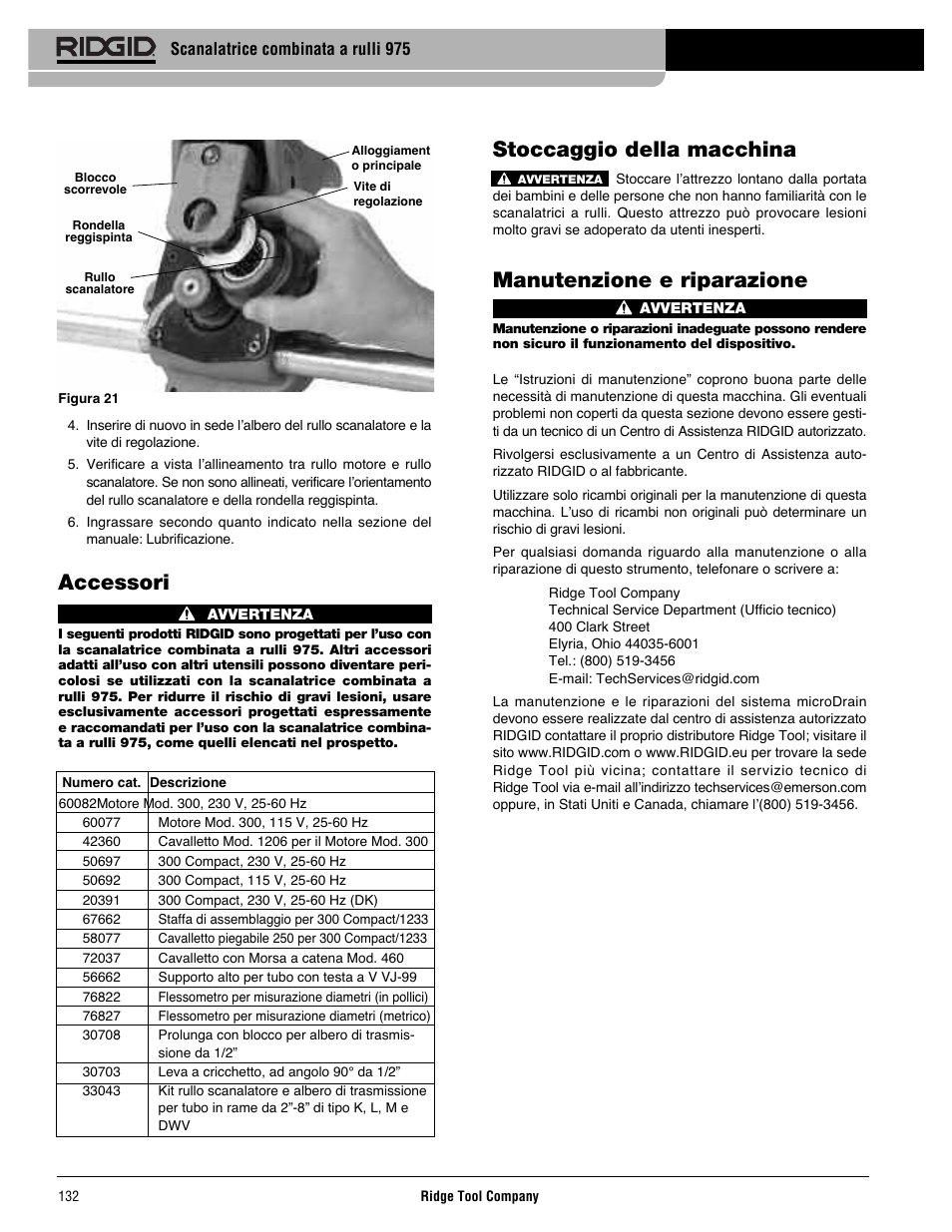 Stoccaggio della macchina, Manutenzione e riparazione, Accessori | RIDGID Combo Roll Groover User Manual | Page 134 / 490