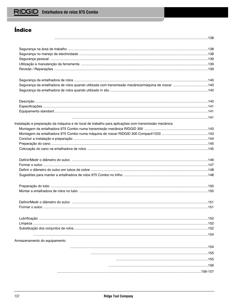 Índice | RIDGID Combo Roll Groover User Manual | Page 139 / 490