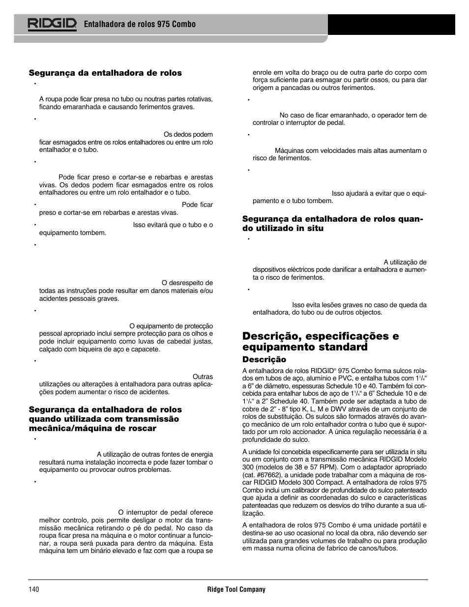 Descrição, especificações e equipamento standard | RIDGID Combo Roll Groover User Manual | Page 142 / 490