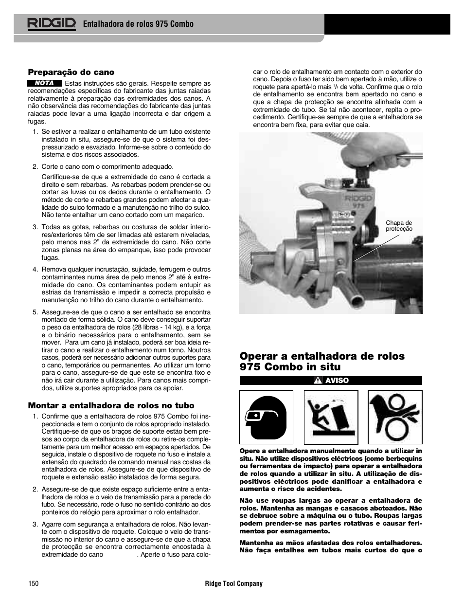 Operar a entalhadora de rolos 975 combo in situ | RIDGID Combo Roll Groover User Manual | Page 152 / 490