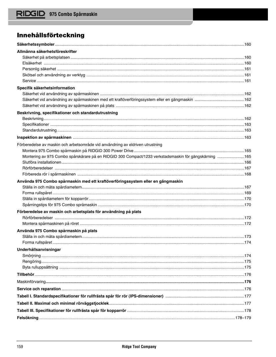 Innehållsförteckning | RIDGID Combo Roll Groover User Manual | Page 161 / 490