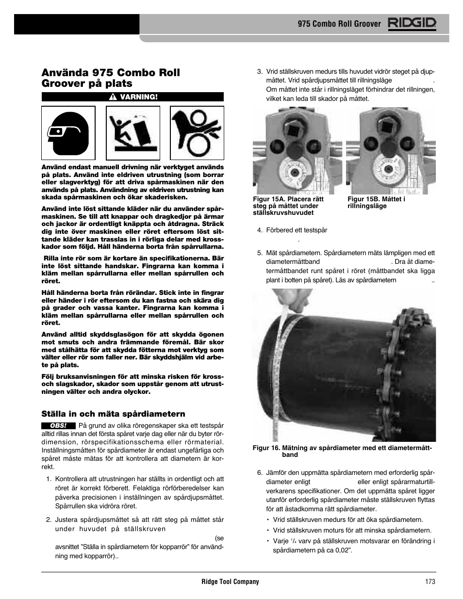 Använda 975 combo roll groover på plats | RIDGID Combo Roll Groover User Manual | Page 175 / 490