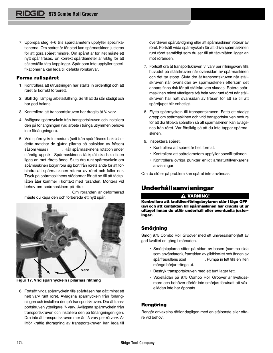 Underhållsanvisningar | RIDGID Combo Roll Groover User Manual | Page 176 / 490