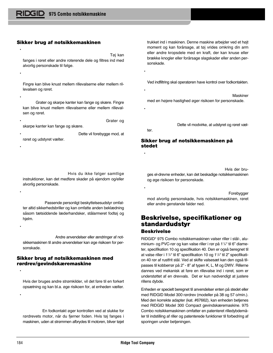 Beskrivelse, specifikationer og standardudstyr | RIDGID Combo Roll Groover User Manual | Page 186 / 490