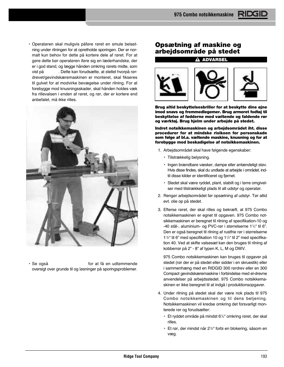 Opsætning af maskineog arbejdsområde på stedet, 975 combo notsikkemaskine | RIDGID Combo Roll Groover User Manual | Page 195 / 490