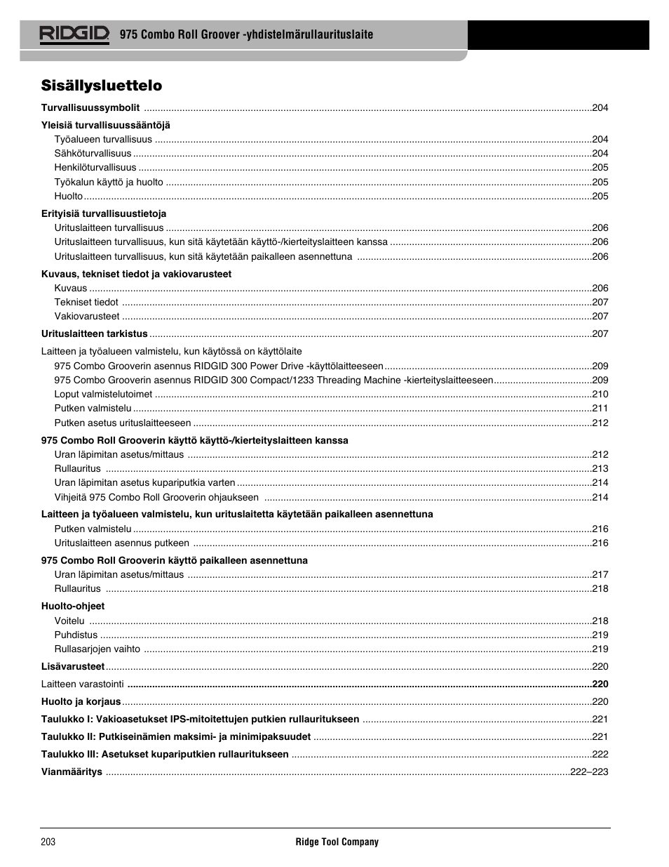 Sisällysluettelo | RIDGID Combo Roll Groover User Manual | Page 205 / 490