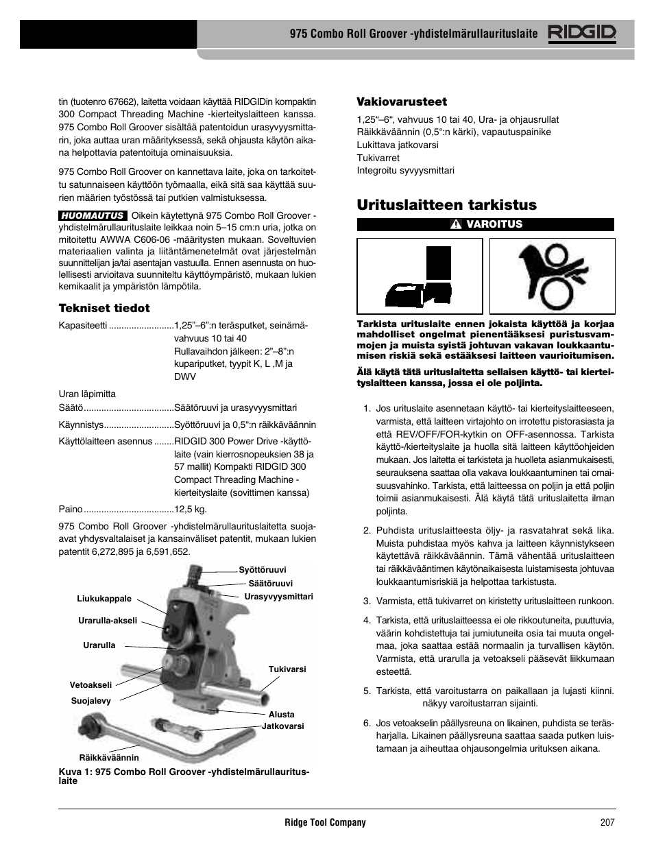 Urituslaitteen tarkistus | RIDGID Combo Roll Groover User Manual | Page 209 / 490