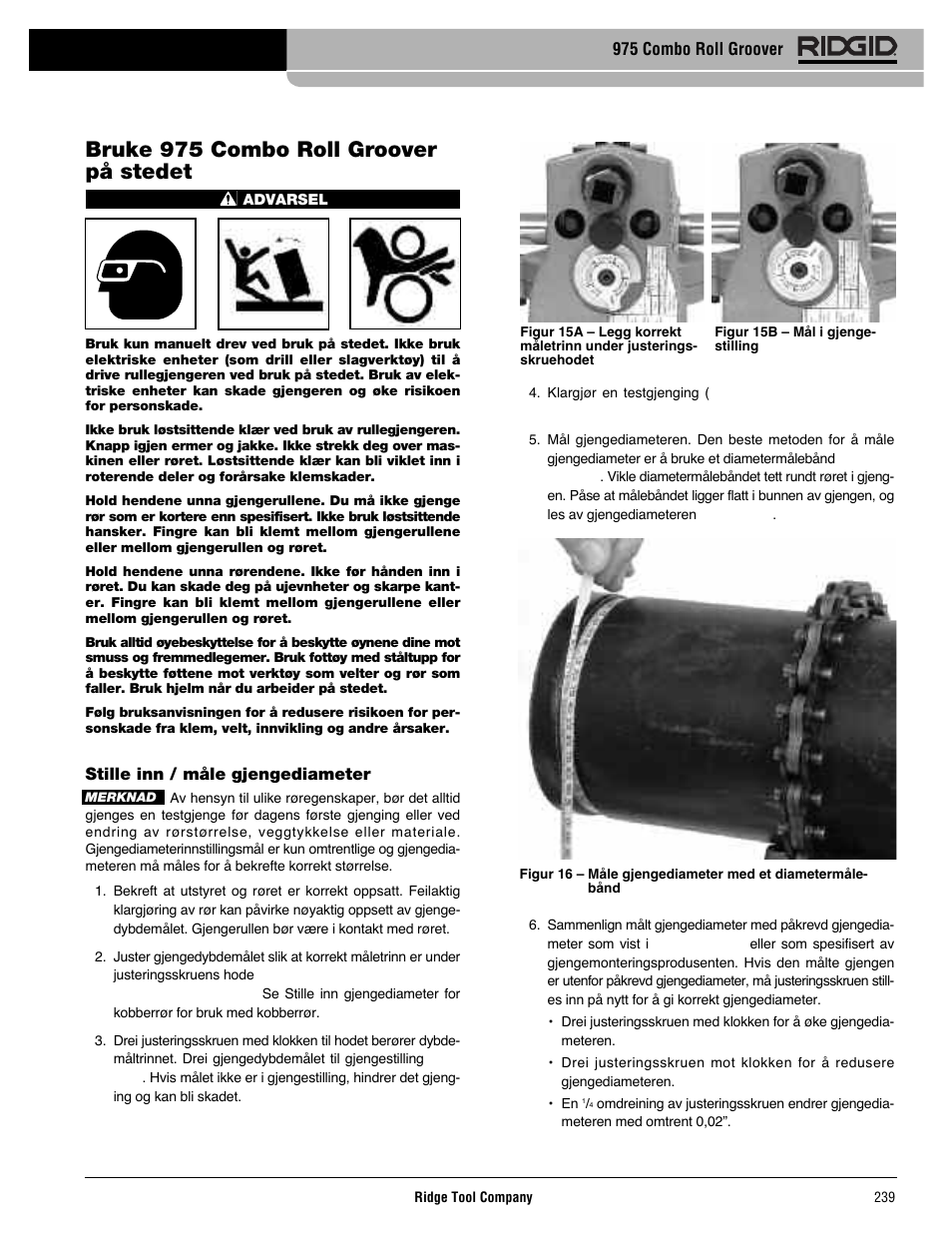 Bruke 975 combo roll groover på stedet | RIDGID Combo Roll Groover User Manual | Page 241 / 490