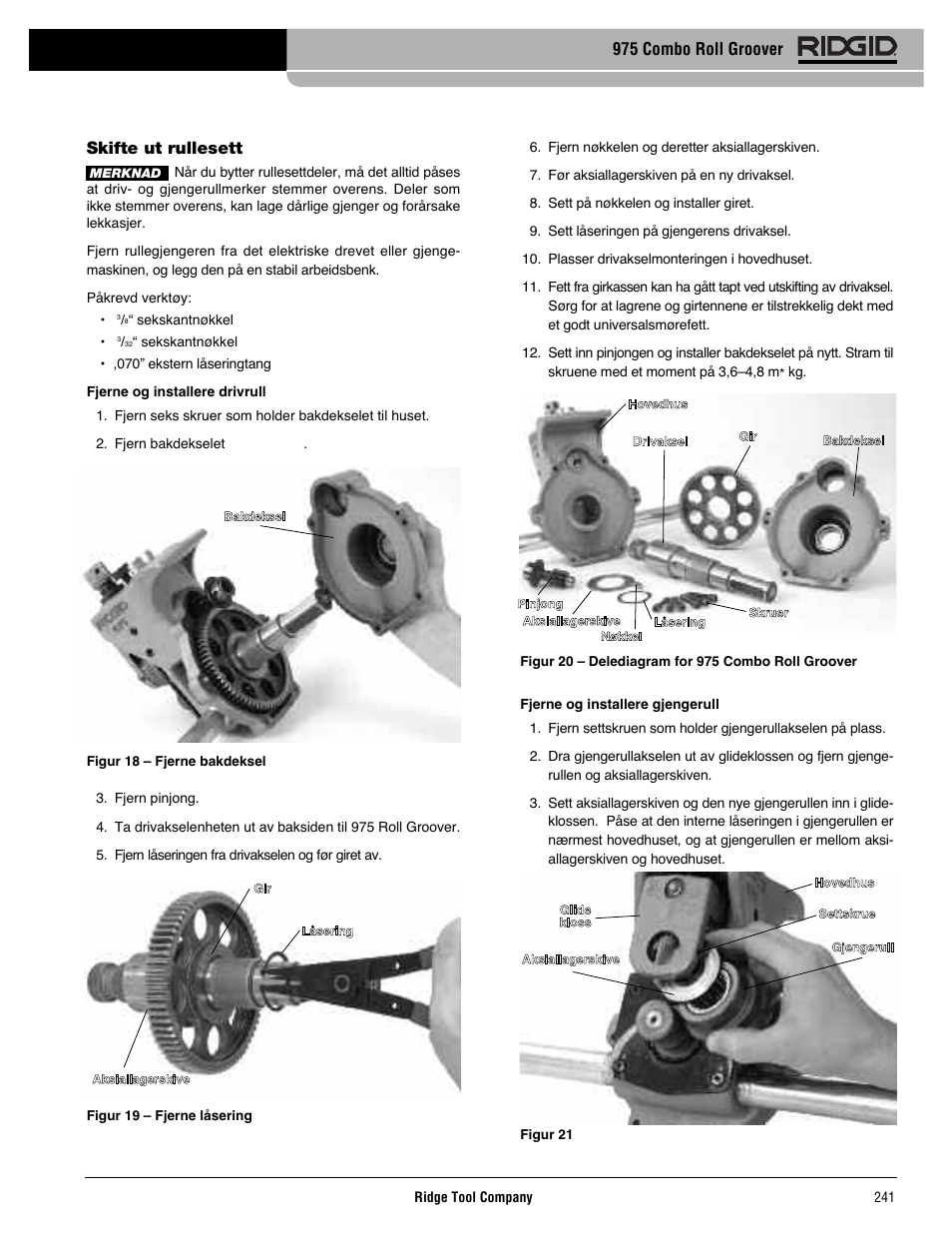 Skifte ut rullesett, 975 combo roll groover | RIDGID Combo Roll Groover User Manual | Page 243 / 490