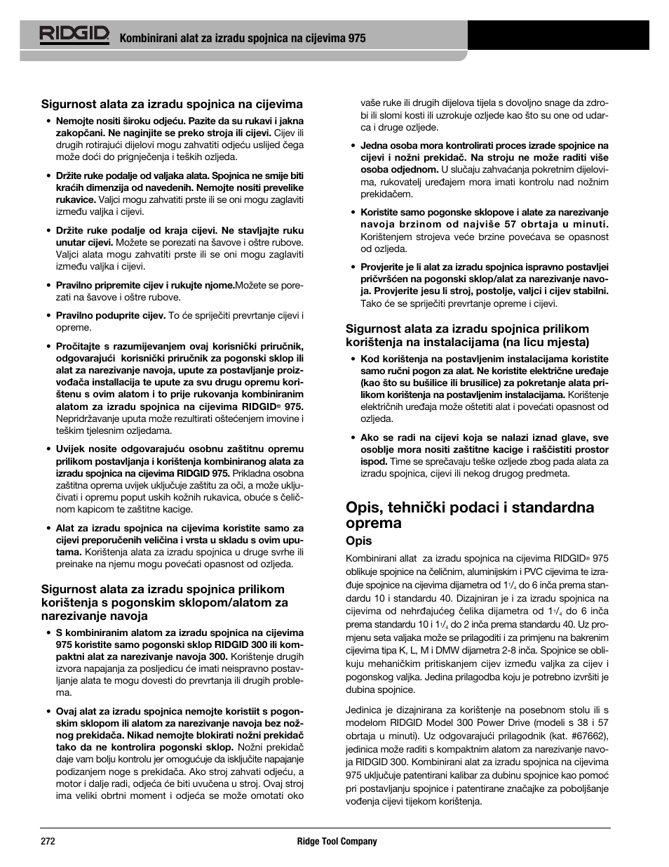 Opis, tehnički podaci i standardna oprema | RIDGID Combo Roll Groover User Manual | Page 274 / 490