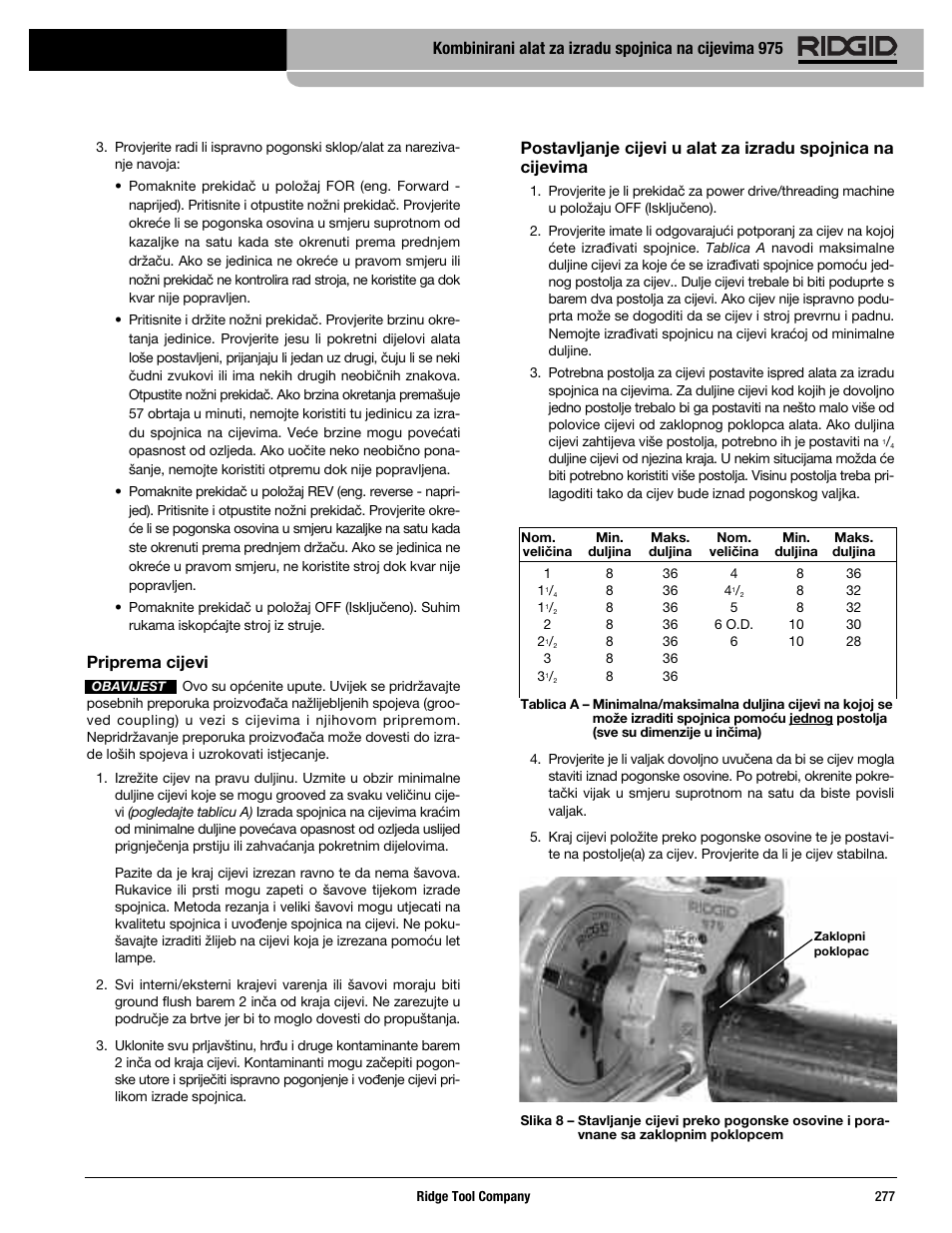 Priprema cijevi | RIDGID Combo Roll Groover User Manual | Page 279 / 490