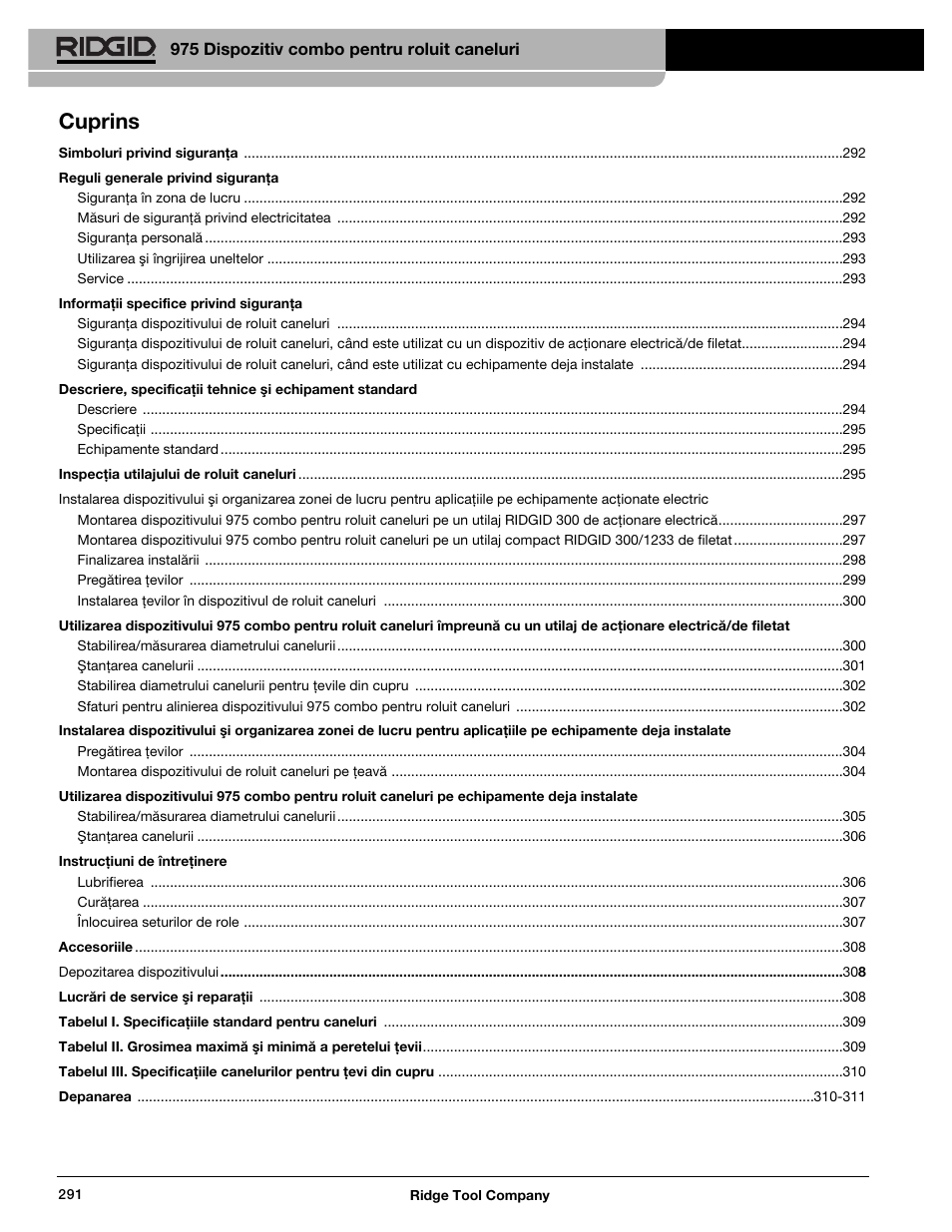 Cuprins | RIDGID Combo Roll Groover User Manual | Page 293 / 490