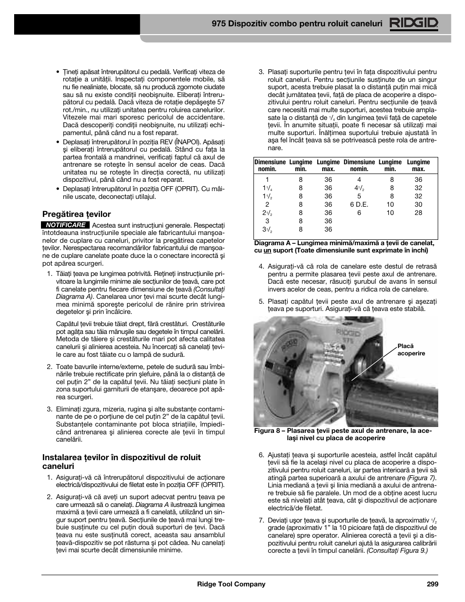 Pregătirea ţevilor, 975 dispozitiv combo pentru roluit caneluri | RIDGID Combo Roll Groover User Manual | Page 301 / 490