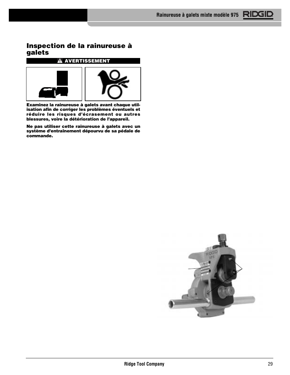 Inspection de la rainureuse à galets | RIDGID Combo Roll Groover User Manual | Page 31 / 490