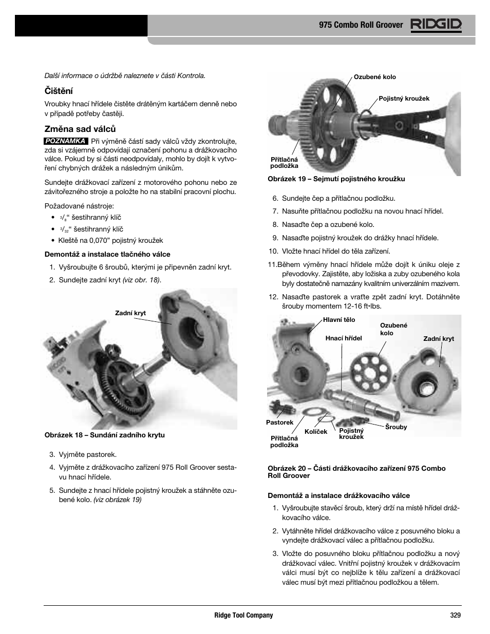 Čištění, Změna sad válců, 975 combo roll groover | RIDGID Combo Roll Groover User Manual | Page 331 / 490