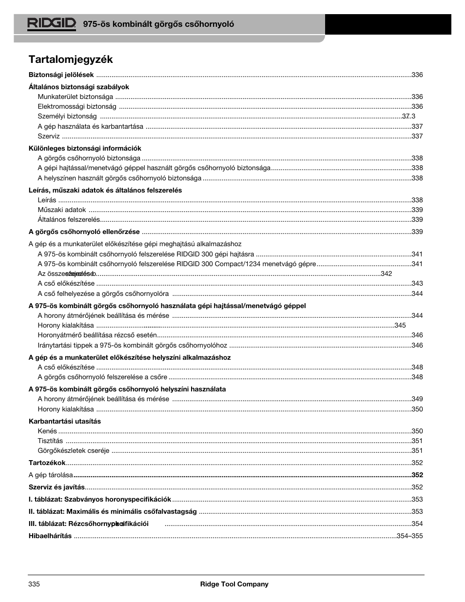 Tartalomjegyzék | RIDGID Combo Roll Groover User Manual | Page 337 / 490