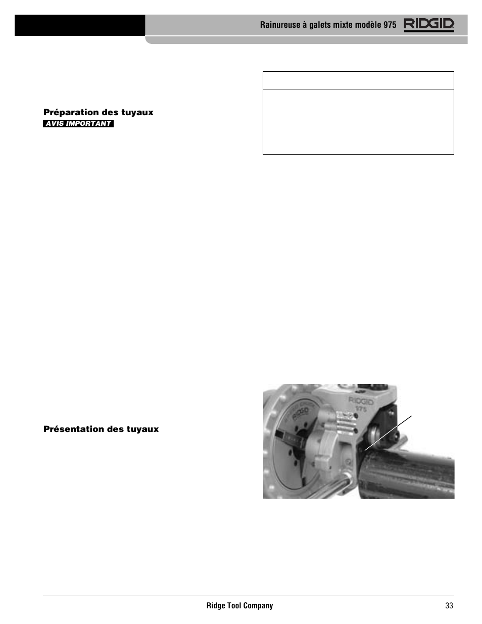 Rainureuse à galets mixte modèle 975, Préparation des tuyaux, Présentation des tuyaux | RIDGID Combo Roll Groover User Manual | Page 35 / 490