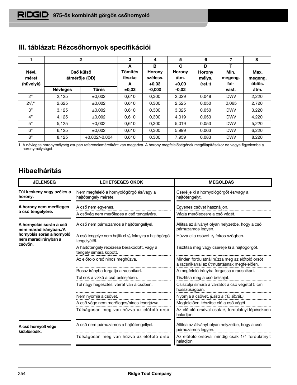 Ös kombinált görgős csőhornyoló | RIDGID Combo Roll Groover User Manual | Page 356 / 490