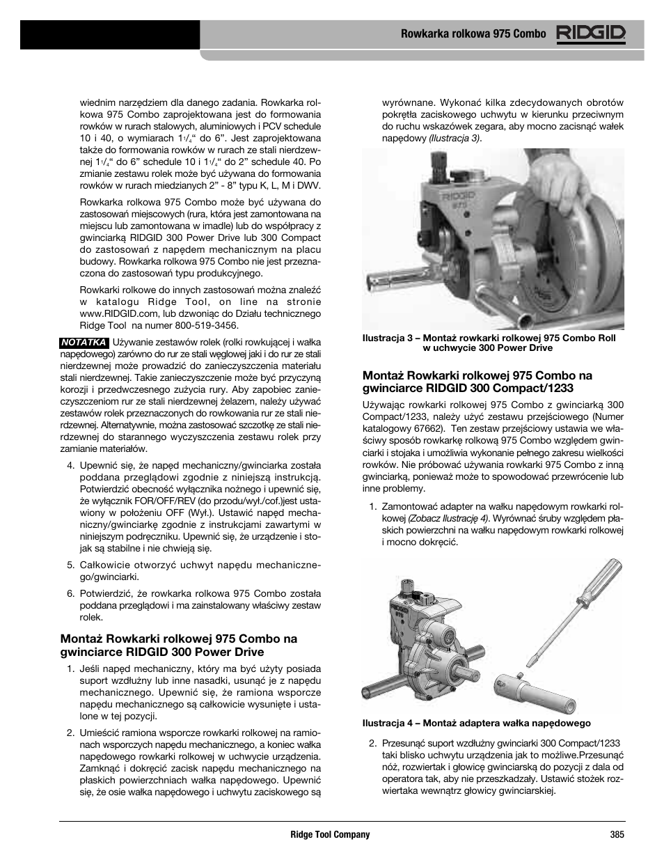 Rowkarka rolkowa 975 combo | RIDGID Combo Roll Groover User Manual | Page 387 / 490