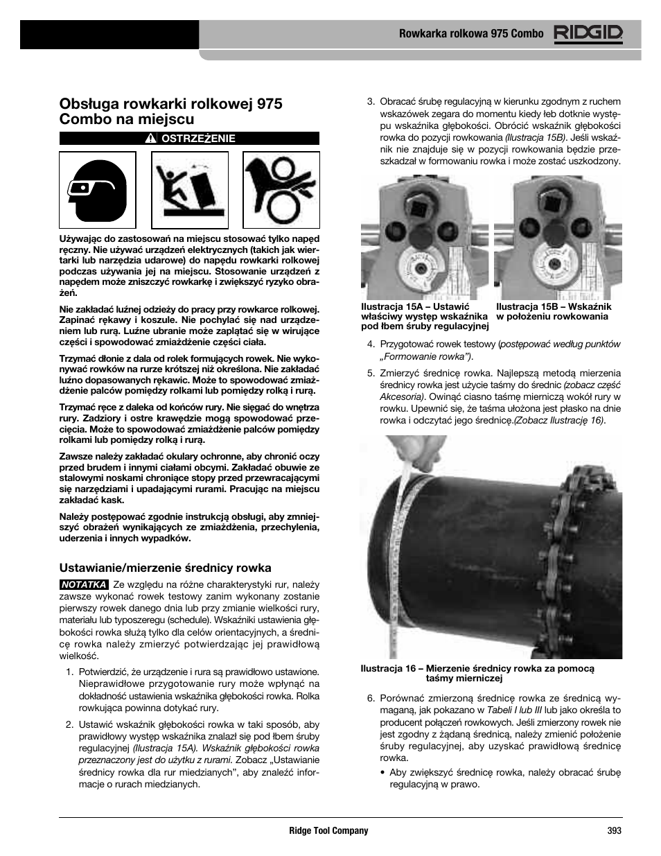 Obsługa rowkarki rolkowej 975 combo na miejscu | RIDGID Combo Roll Groover User Manual | Page 395 / 490