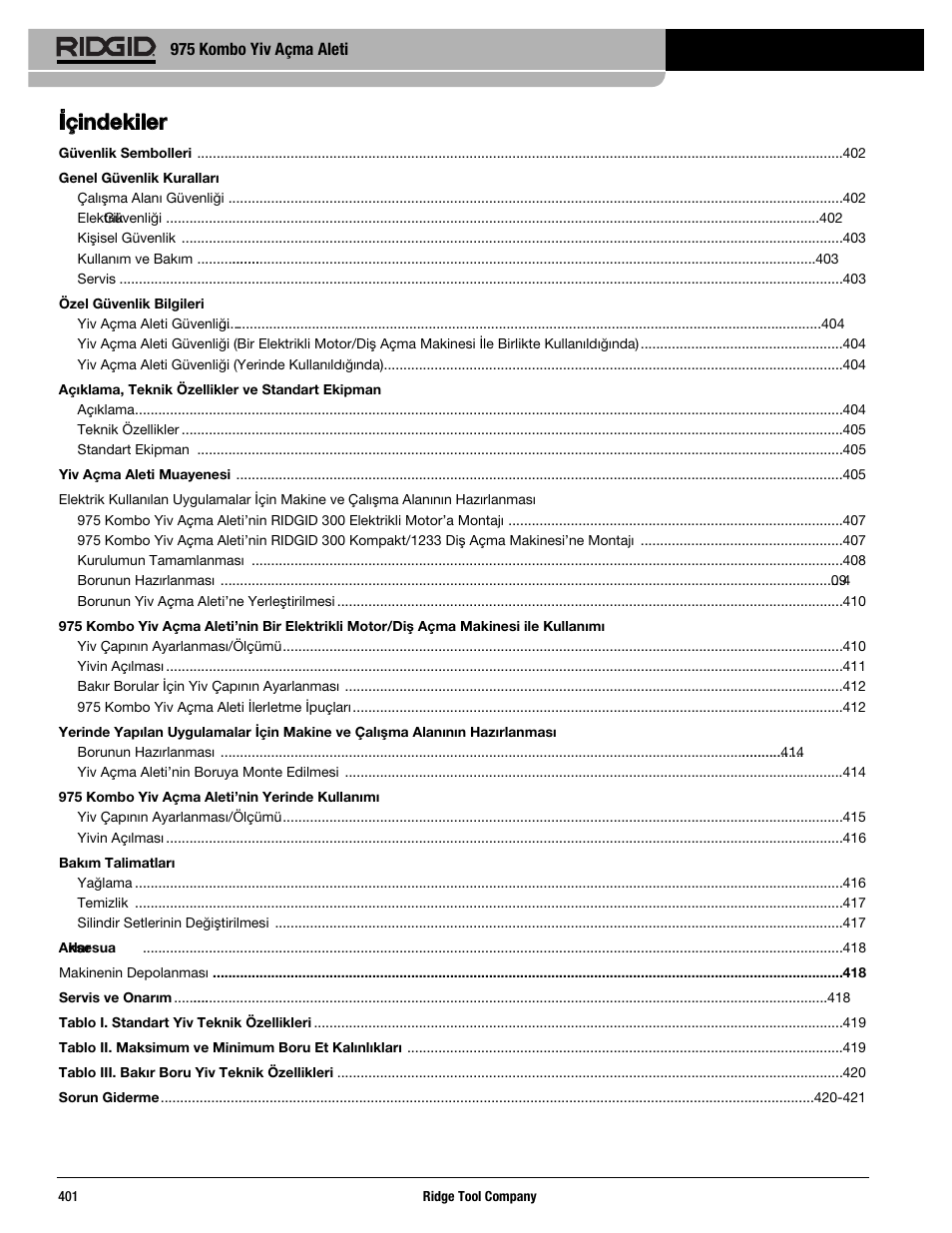 Içindekiler | RIDGID Combo Roll Groover User Manual | Page 403 / 490