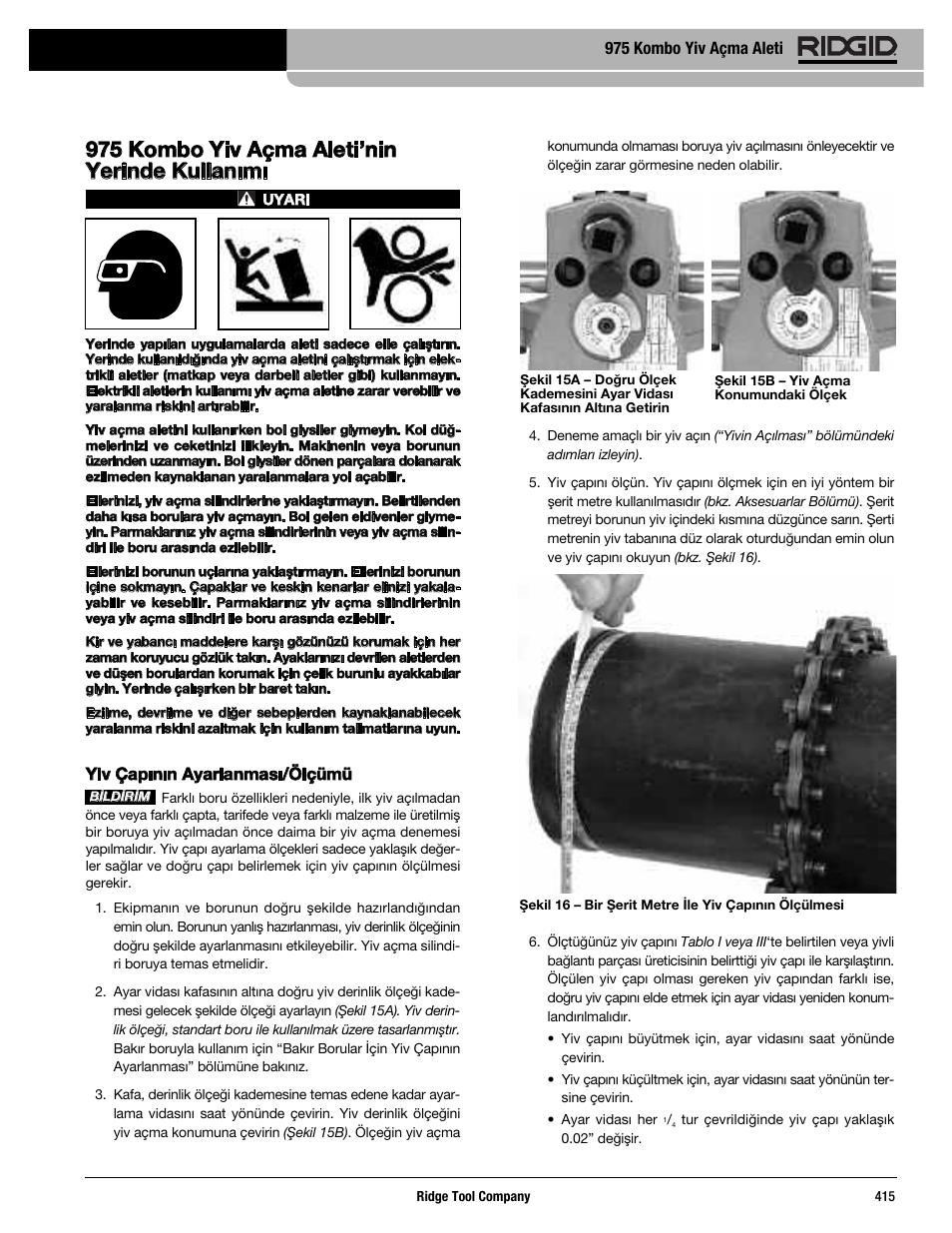 975 kombo yiv açma aleti’nin yerinde kullanımı | RIDGID Combo Roll Groover User Manual | Page 417 / 490