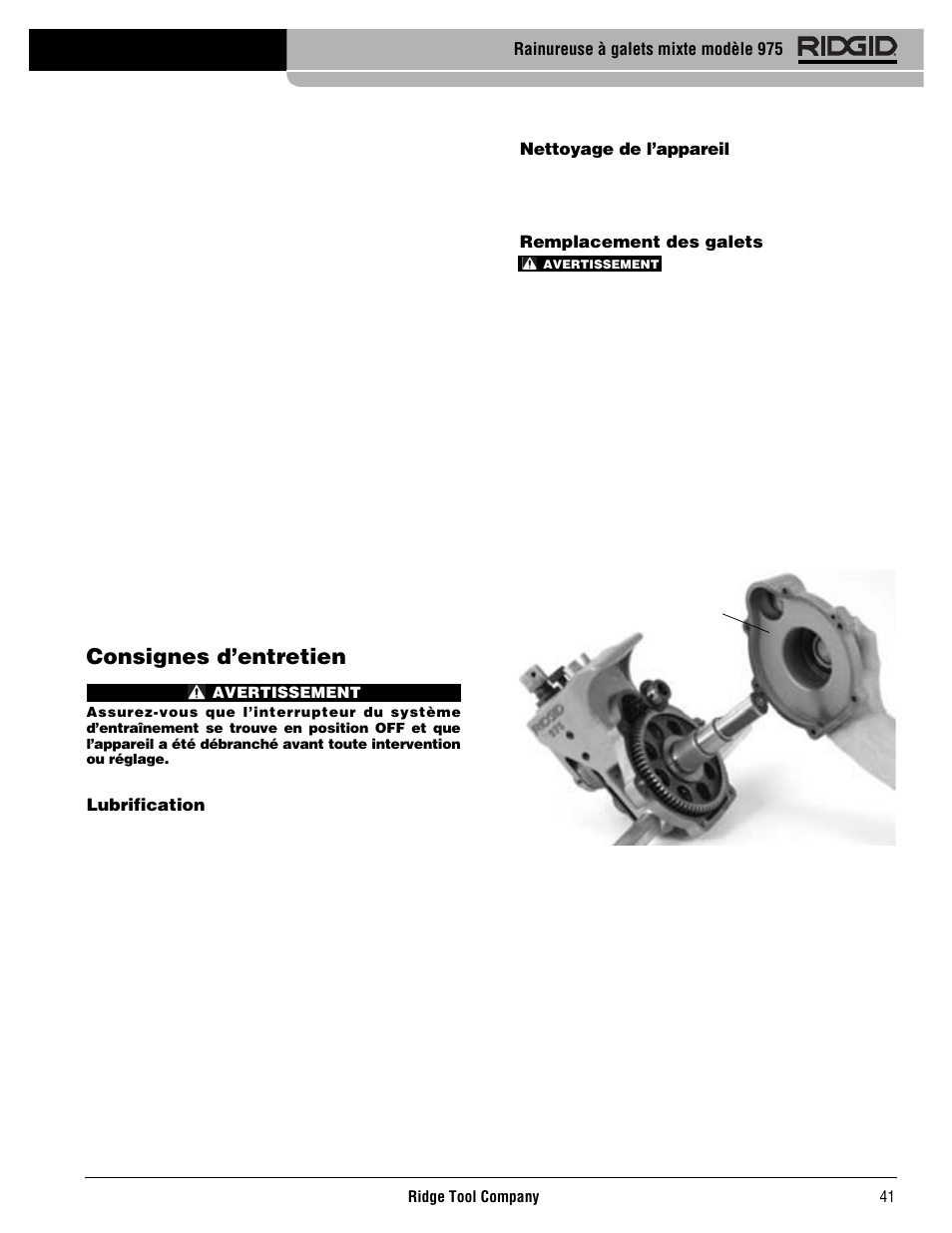 Consignes d’entretien | RIDGID Combo Roll Groover User Manual | Page 43 / 490