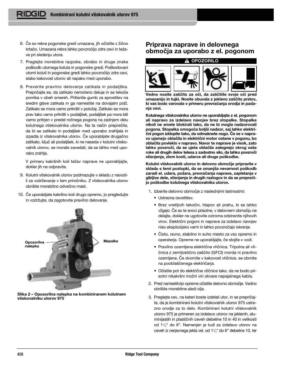 Kombinirani kolutni vtiskovalnik utorov 975 | RIDGID Combo Roll Groover User Manual | Page 430 / 490