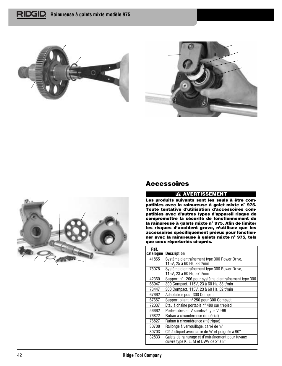 Accessoires, Rainureuse à galets mixte modèle 975 | RIDGID Combo Roll Groover User Manual | Page 44 / 490