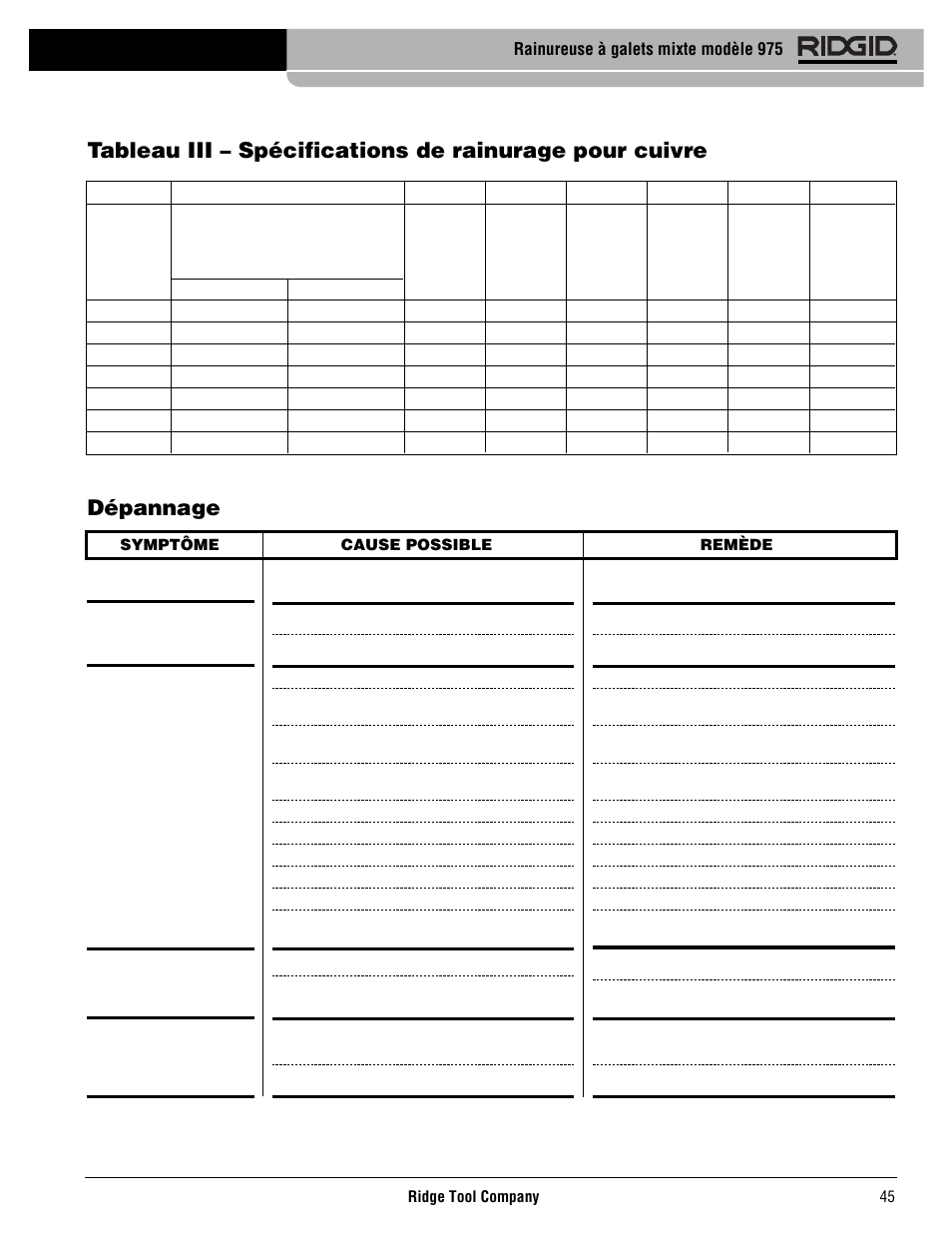 Dépannage | RIDGID Combo Roll Groover User Manual | Page 47 / 490