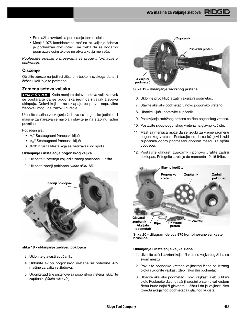 Čišćenje, Zamena setova valjaka, 975 mašina za valjanje žlebova | RIDGID Combo Roll Groover User Manual | Page 485 / 490