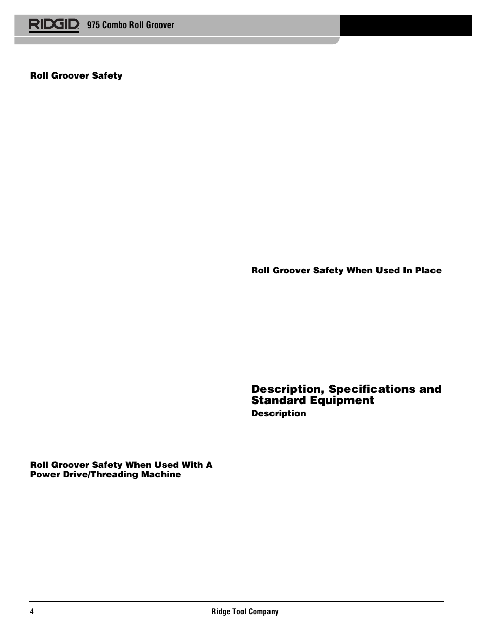 Description, specifications and standard equipment | RIDGID Combo Roll Groover User Manual | Page 6 / 490