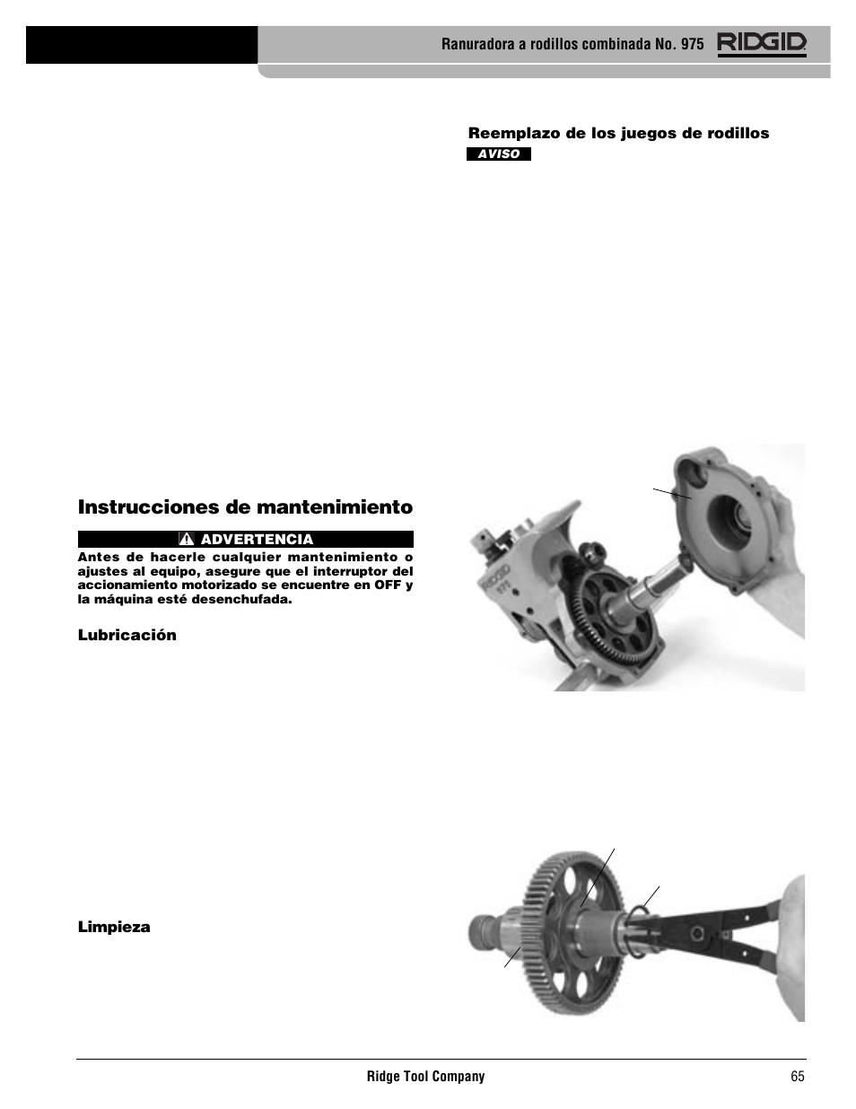 Instrucciones de mantenimiento | RIDGID Combo Roll Groover User Manual | Page 67 / 490