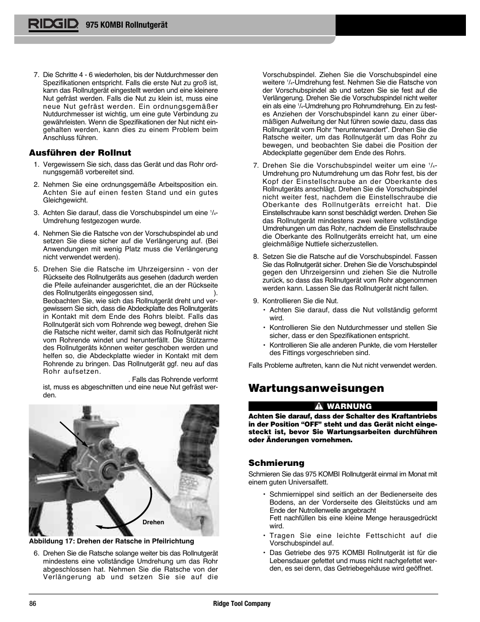 Wartungsanweisungen | RIDGID Combo Roll Groover User Manual | Page 88 / 490