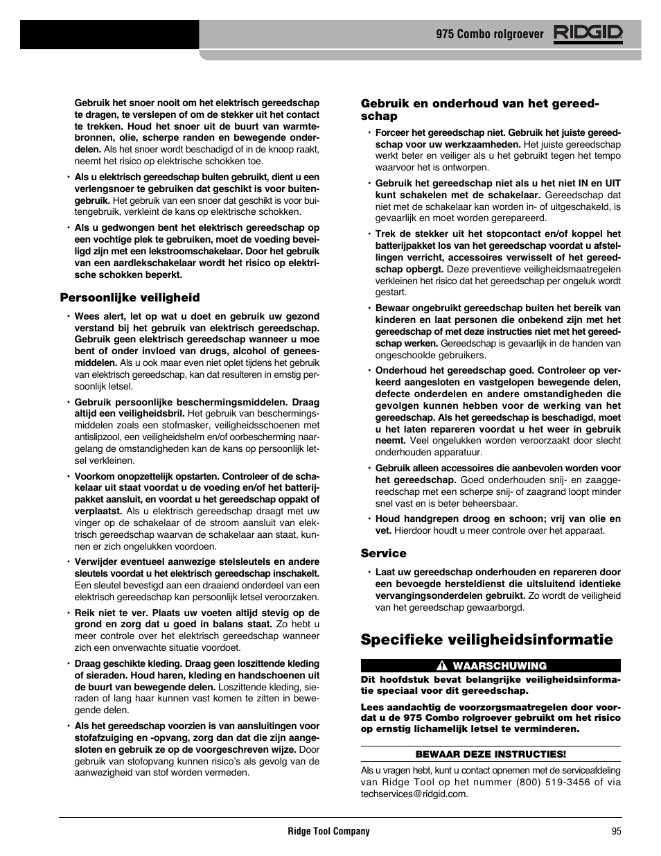 Specifieke veiligheidsinformatie | RIDGID Combo Roll Groover User Manual | Page 97 / 490