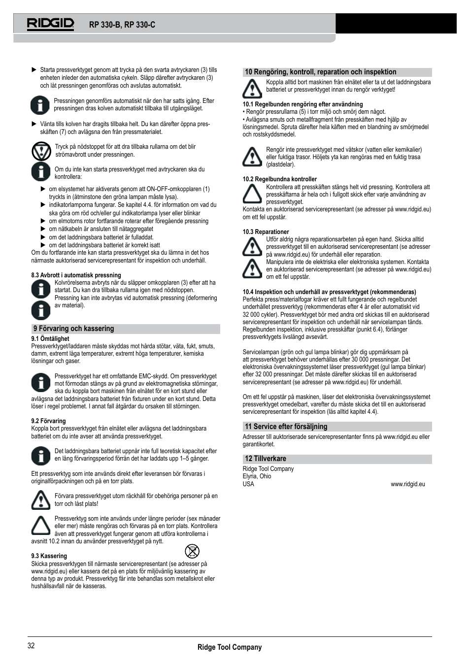 RIDGID RP 330-C User Manual | Page 33 / 82