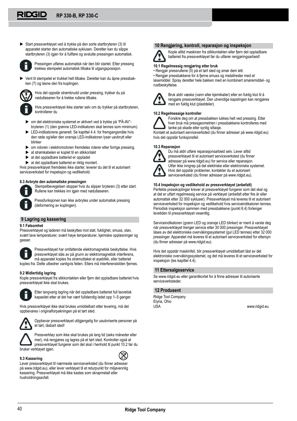 RIDGID RP 330-C User Manual | Page 41 / 82