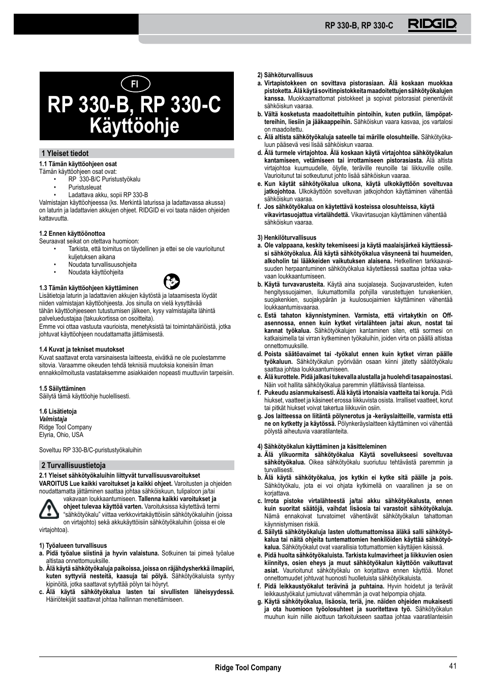 Käyttöohje | RIDGID RP 330-C User Manual | Page 42 / 82