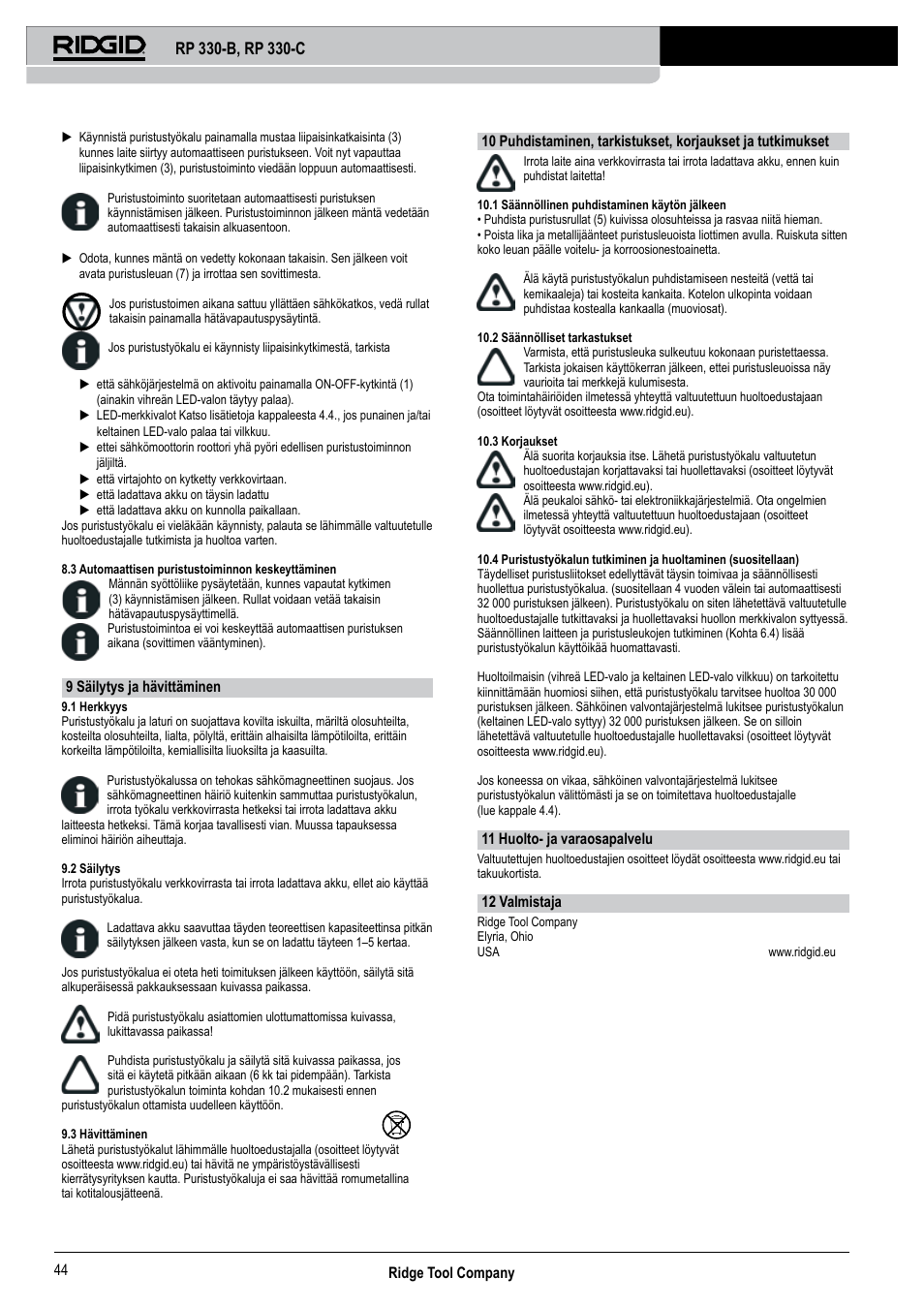 RIDGID RP 330-C User Manual | Page 45 / 82