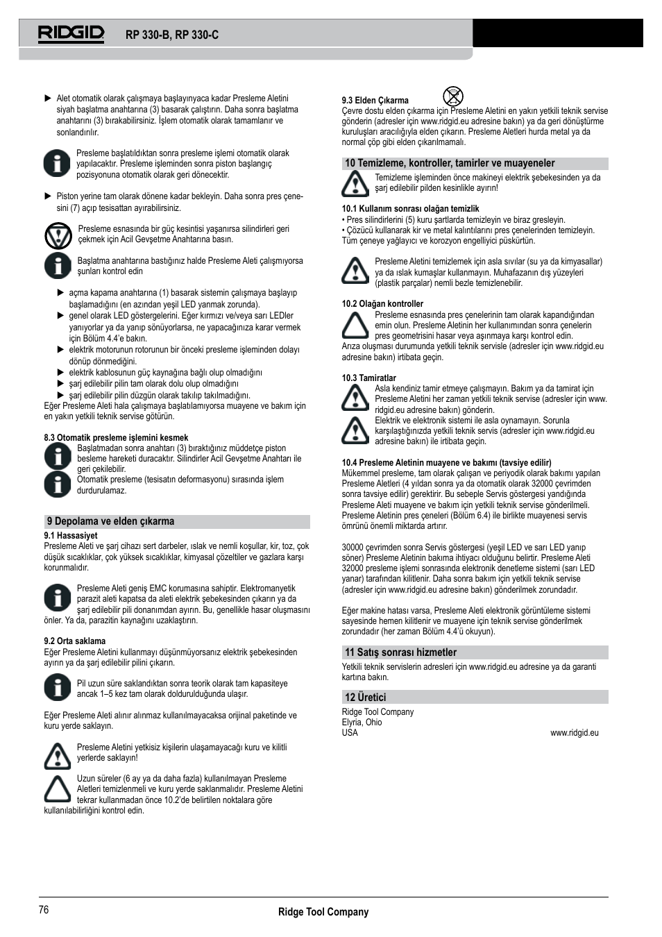 RIDGID RP 330-C User Manual | Page 77 / 82