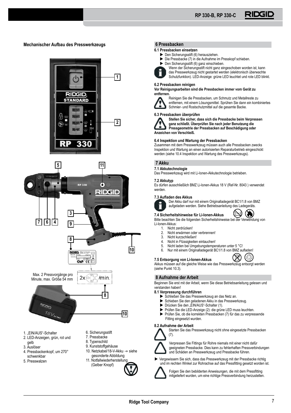 RIDGID RP 330-C User Manual | Page 8 / 82