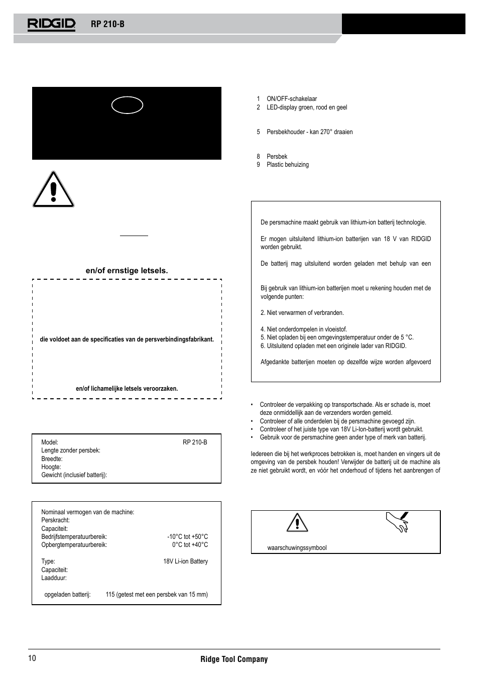 Rp 210-b, Gebruiksaanwijzing | RIDGID RP 210-B User Manual | Page 12 / 59